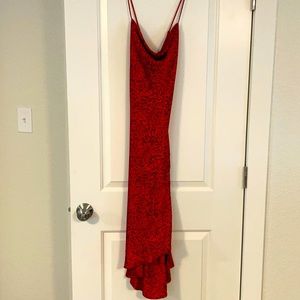 NWT Gaia Red Leopard Cowl Neck Mini Slip Dress